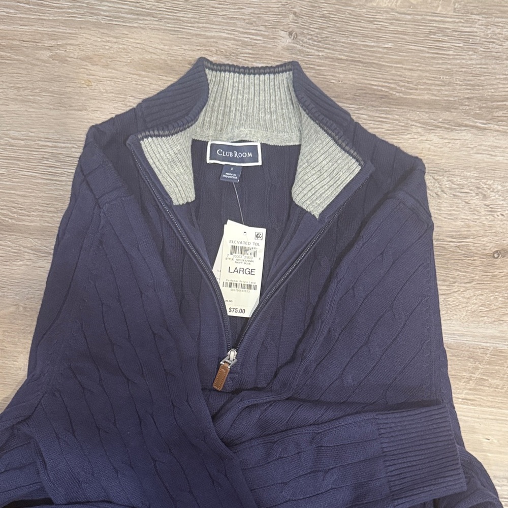 Club Room Men's Dark Blue Zip-Up Sweater